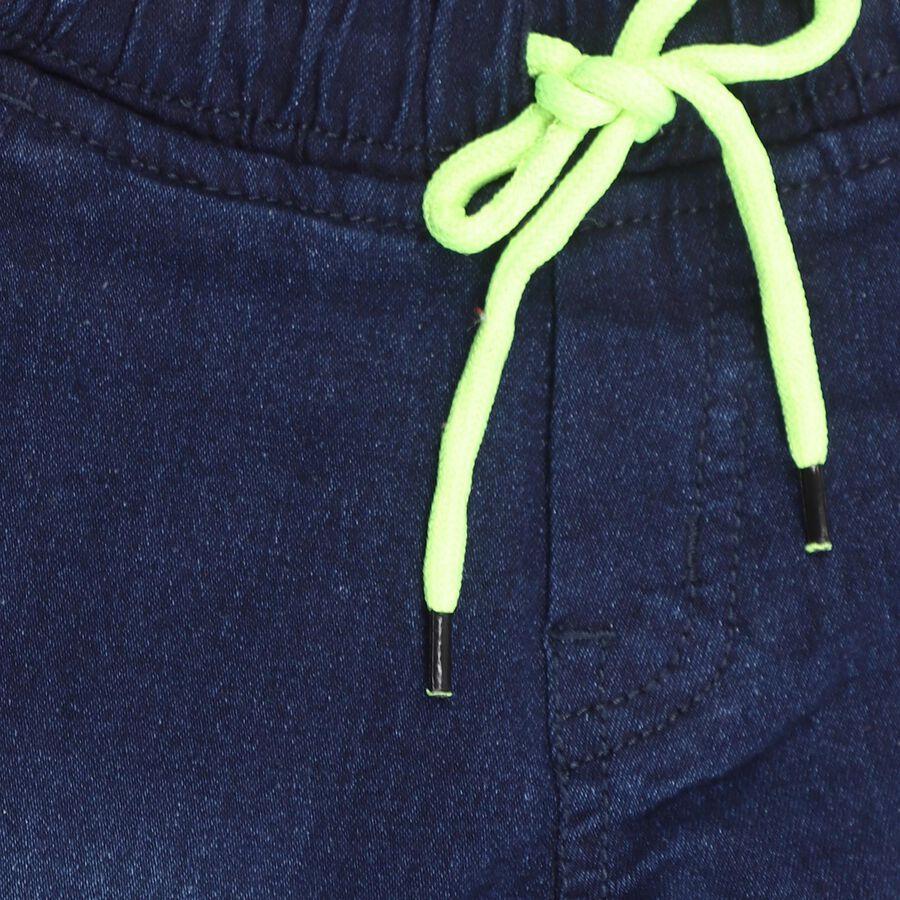 Boys' Faded Midnight Blue Regular Fit Drawstring Jeans, Dark Blue, large image number null