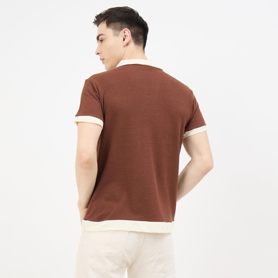 Men's Brown Polo Neck Classic T-Shirt, Brown, large