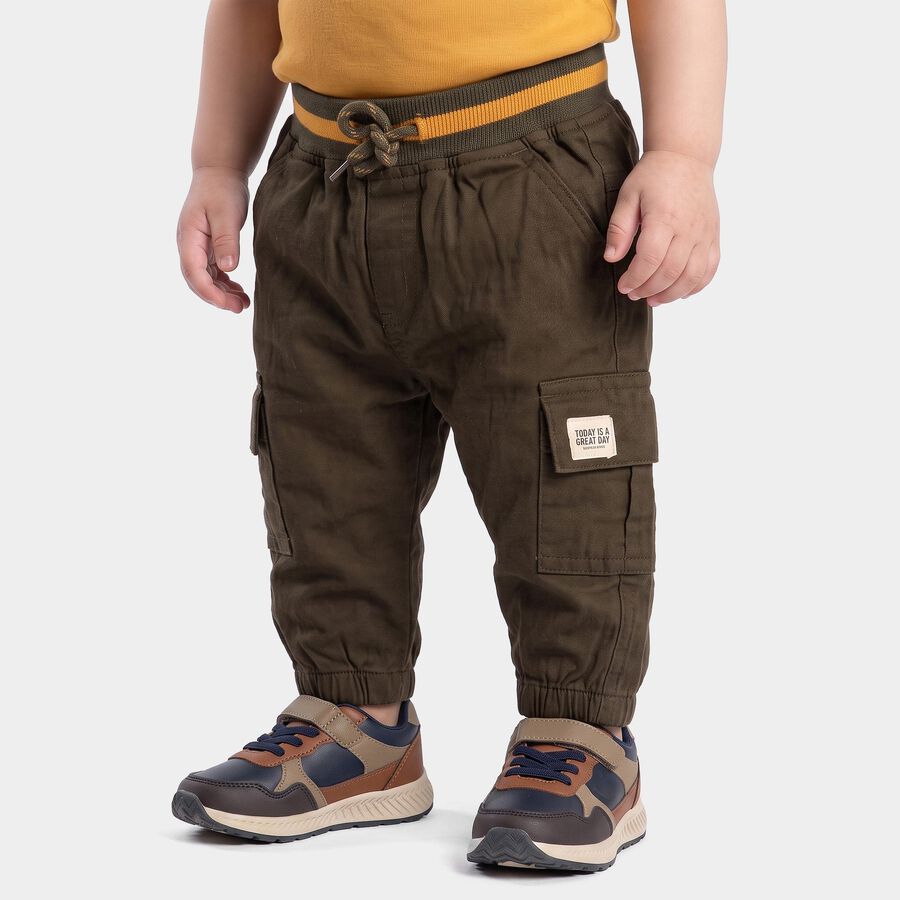 Infants' Olive Green Regular Fit Cargo Jogger Trousers, ओलिव, large