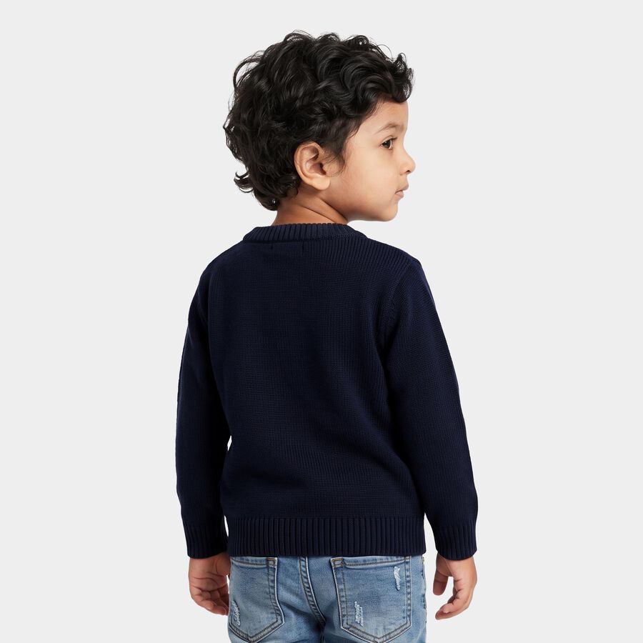 Boys' Navy Blue Crew Neck Graphic Pullover, Navy Blue, large
