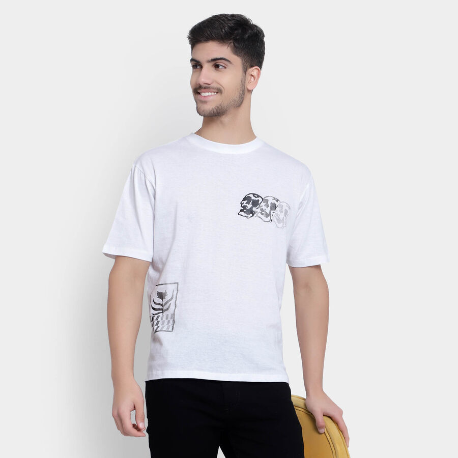 Cotton Round Neck T-Shirt, White, large image number null