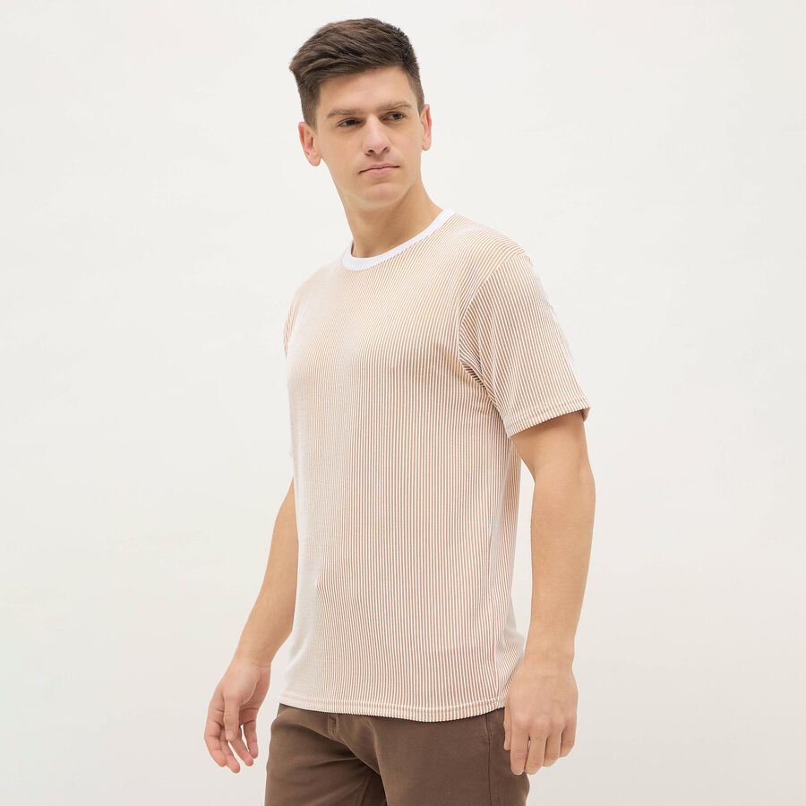 Men's Light Beige Crew Neck Athleisure Drifit T-Shirt, गहरा पीला, large