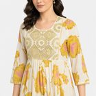 Women's Yellow Cotton Embellished Kurta Set Ethnic Set, Yellow, small