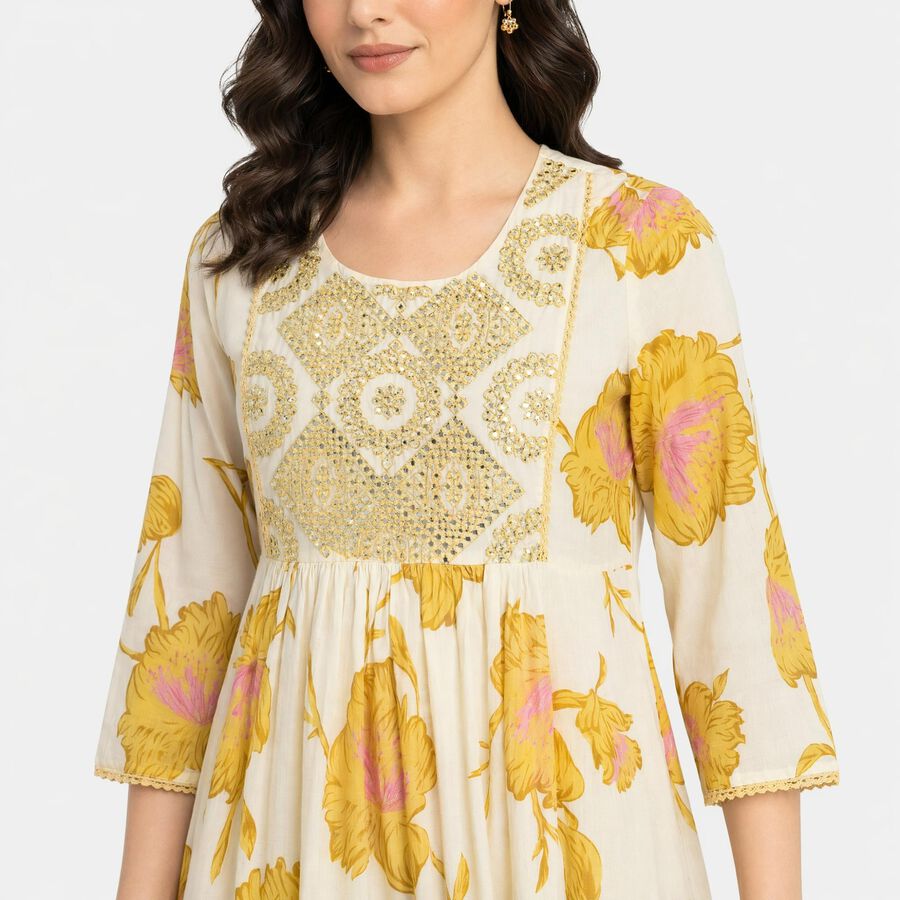 Women's Yellow Cotton Embellished Kurta Set Ethnic Set, Yellow, large