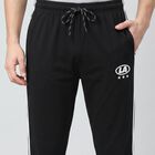 Men's Black Regular Fit Side-Striped Track Pants, Black, small