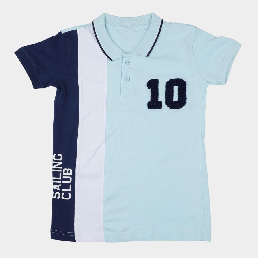 Boys Light Blue Round Neck Casual Half Sleeve T-Shirt, Light Blue, large