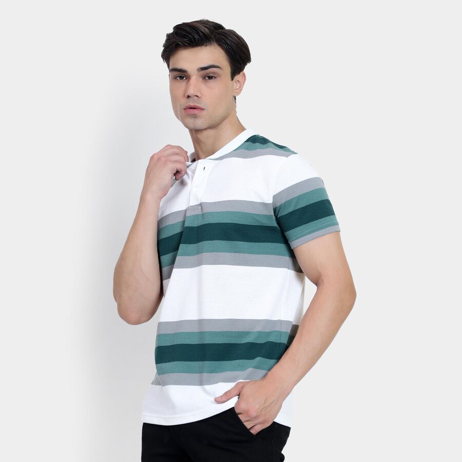 Men's Henley Half Sleeves T-Shirt , White, large image number null
