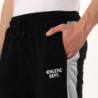 Men's Black Regular Fit Side-Striped Athletic Print Track Pants, Black, small