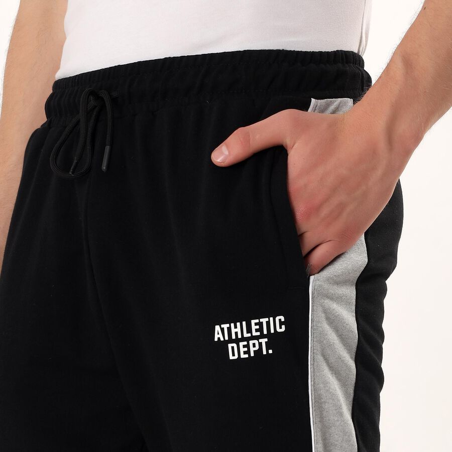 Men's Black Regular Fit Side-Striped Athletic Print Track Pants, Black, large