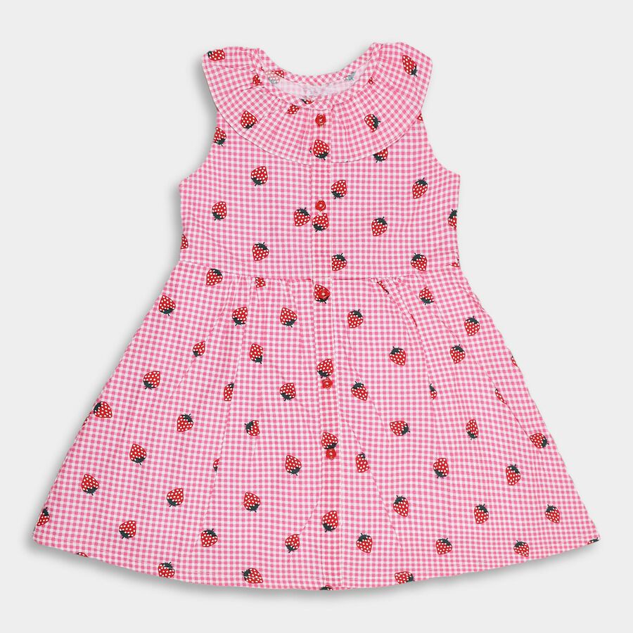 Girls' 100% Cotton Frock, गुलाबी, large image number null
