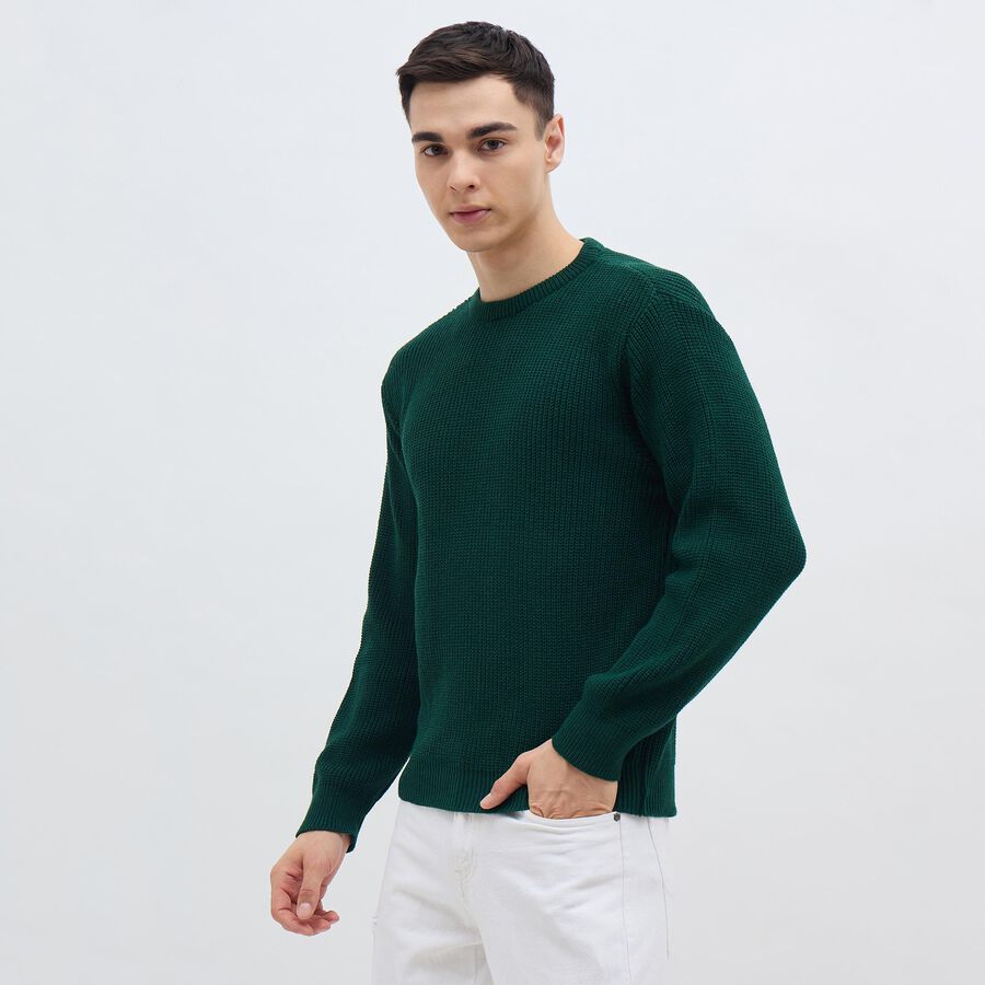 Men's Deep Forest Green Crew Neck Classic Pullover, Dark Green, large image number null