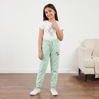 Girls Mint Green Jogger Fit Typographic Printed Winter Pyjama, हल्का हरा, small
