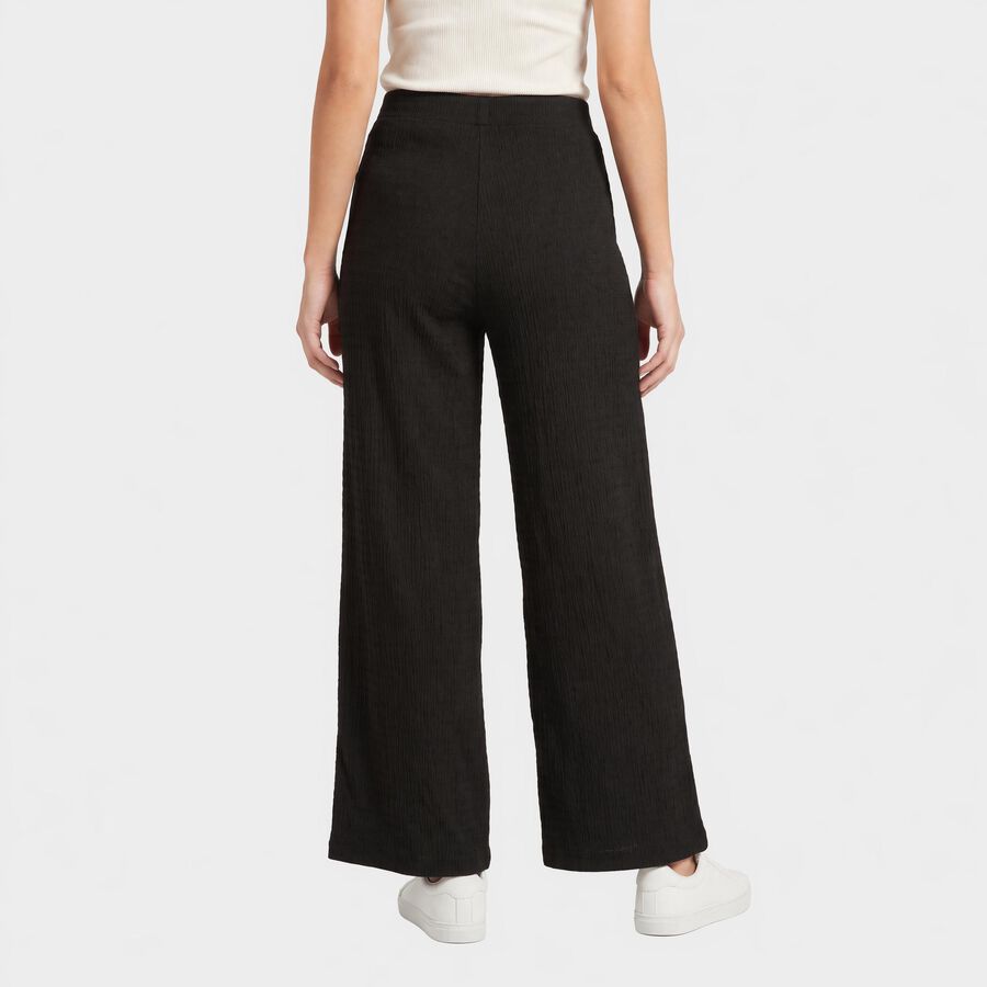 Ladies' Black Wide Leg Textured Track Pants, Black, large