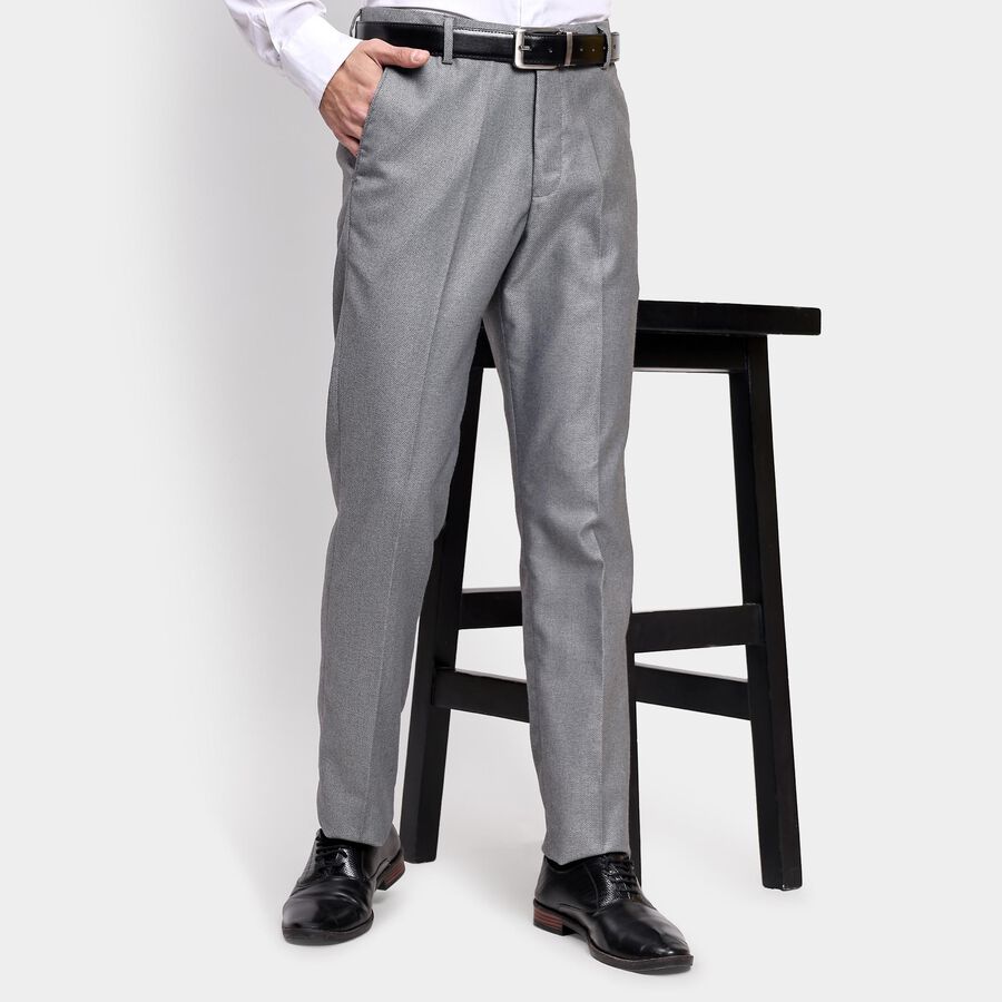 Men's Slim Fit Formal Trousers, हल्का ग्रे, large image number null