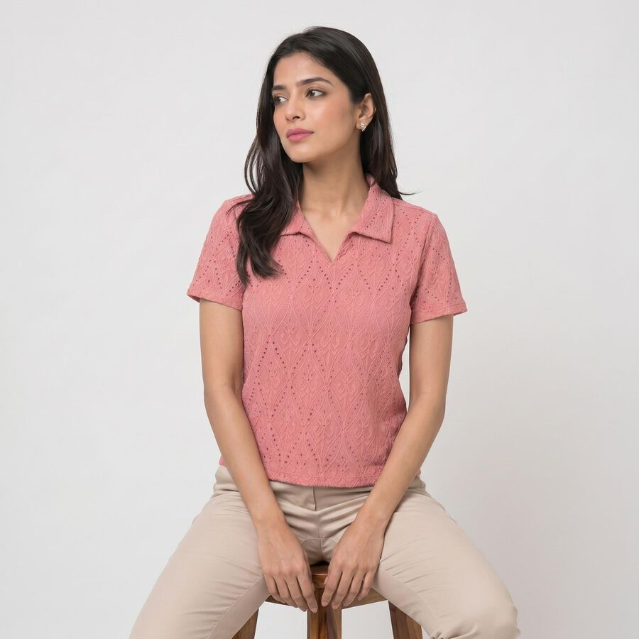 Women's Pink Polo Neck Polo T-Shirt, Pink, large