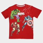 Boys Red Cotton Crew Neck Casual Half Sleeve T-Shirt, Red, small