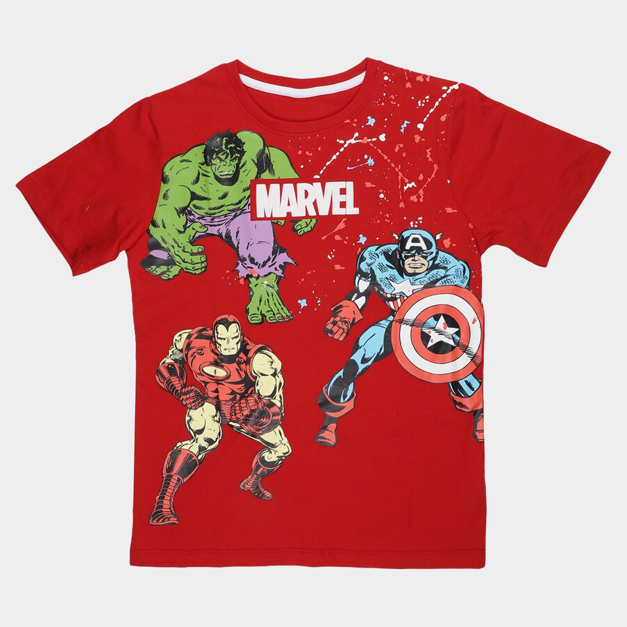 Boys Red Cotton Crew Neck Casual Half Sleeve T-Shirt, Red, large