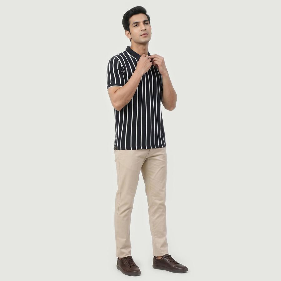 Men's Navy Blue Polo Neck Casual T-Shirt, नेवी ब्लू, large