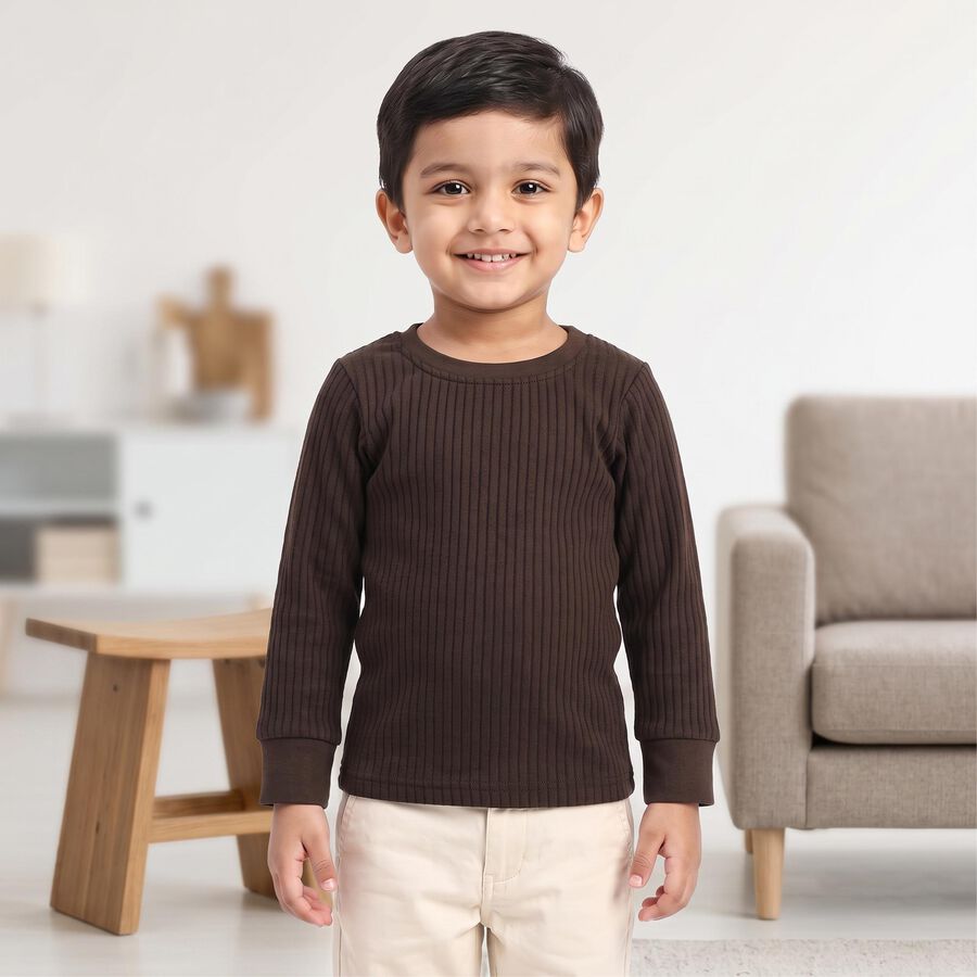 Boys Brown Long Sleeve Thermal, Brown, large