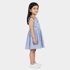 Girls' Light Blue Fit and Flare Floral Embroidered Frock, हल्का नीला, small