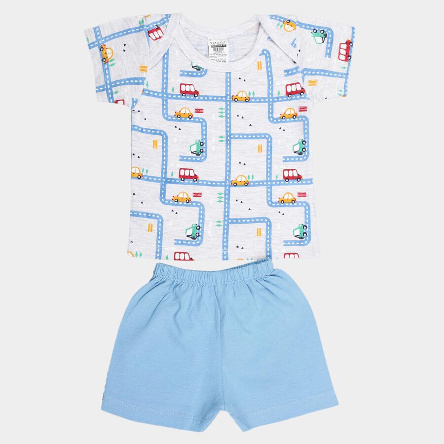Infants Cotton Printed Baba Suit, Dark Blue, large image number null