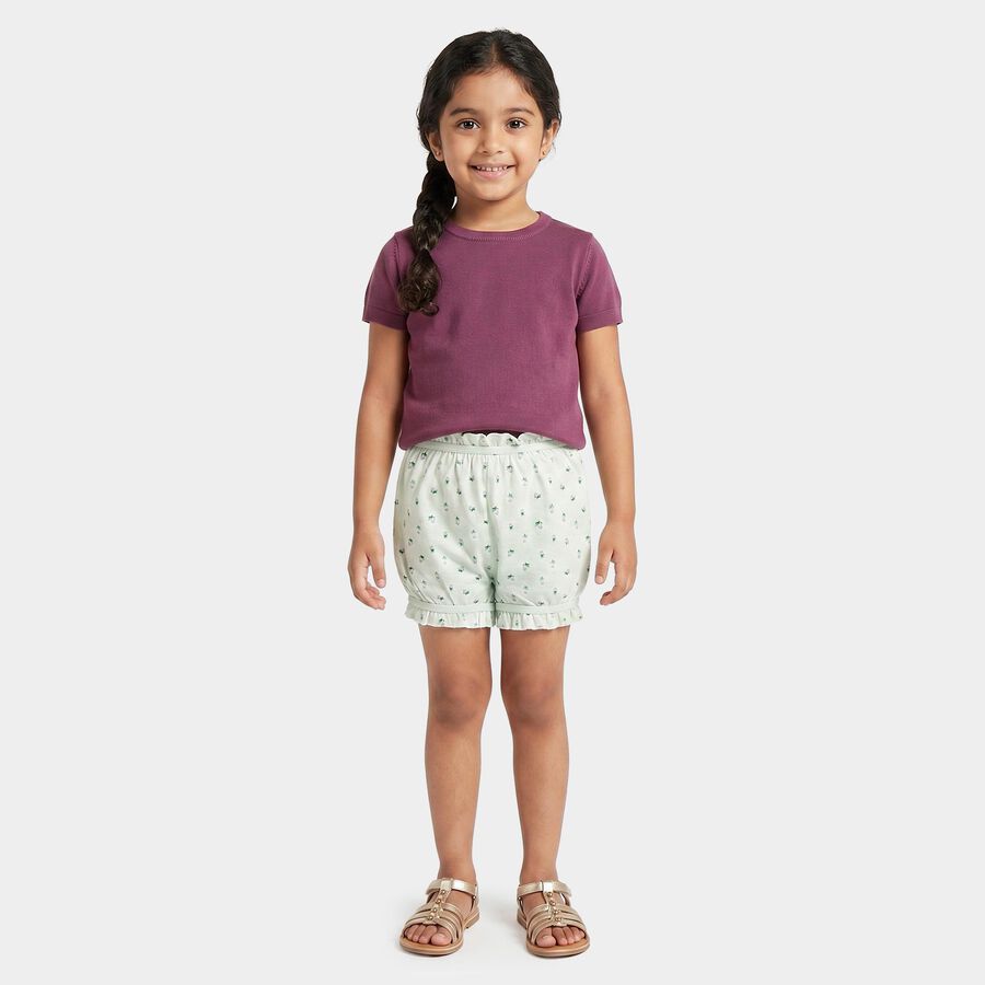 Girls' Mint Green Regular Fit Floral Printed Bloomer, हल्का हरा, large