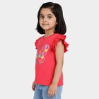 Girls' Pink Cotton Round Neck Casual T-Shirt, Pink, small