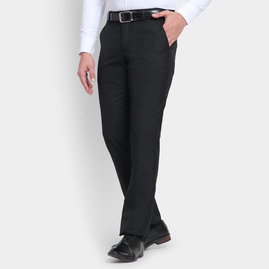Men's Slim Fit Formal Trousers , काला, large image number null