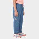 Girls' Light Blue Cargo Fit Embroidered Jeans, हल्का नीला, small