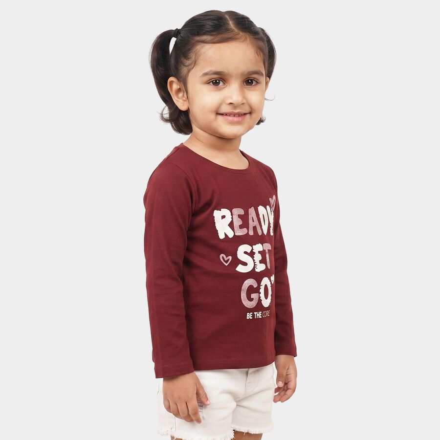 Girls' Wine Round Neck Regular Top, Wine, large