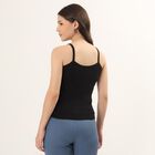 Women's Black Cotton Round Neck Minimalist Slip, काला, small