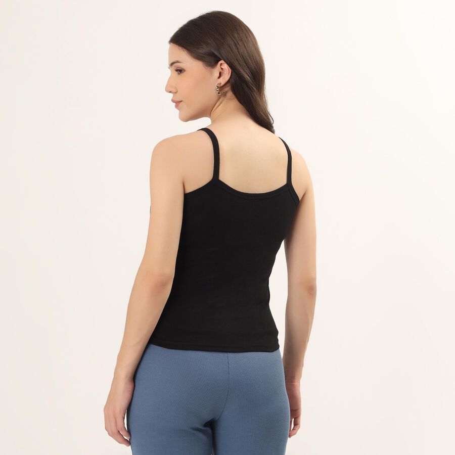 Women's Black Cotton Round Neck Minimalist Slip, काला, large