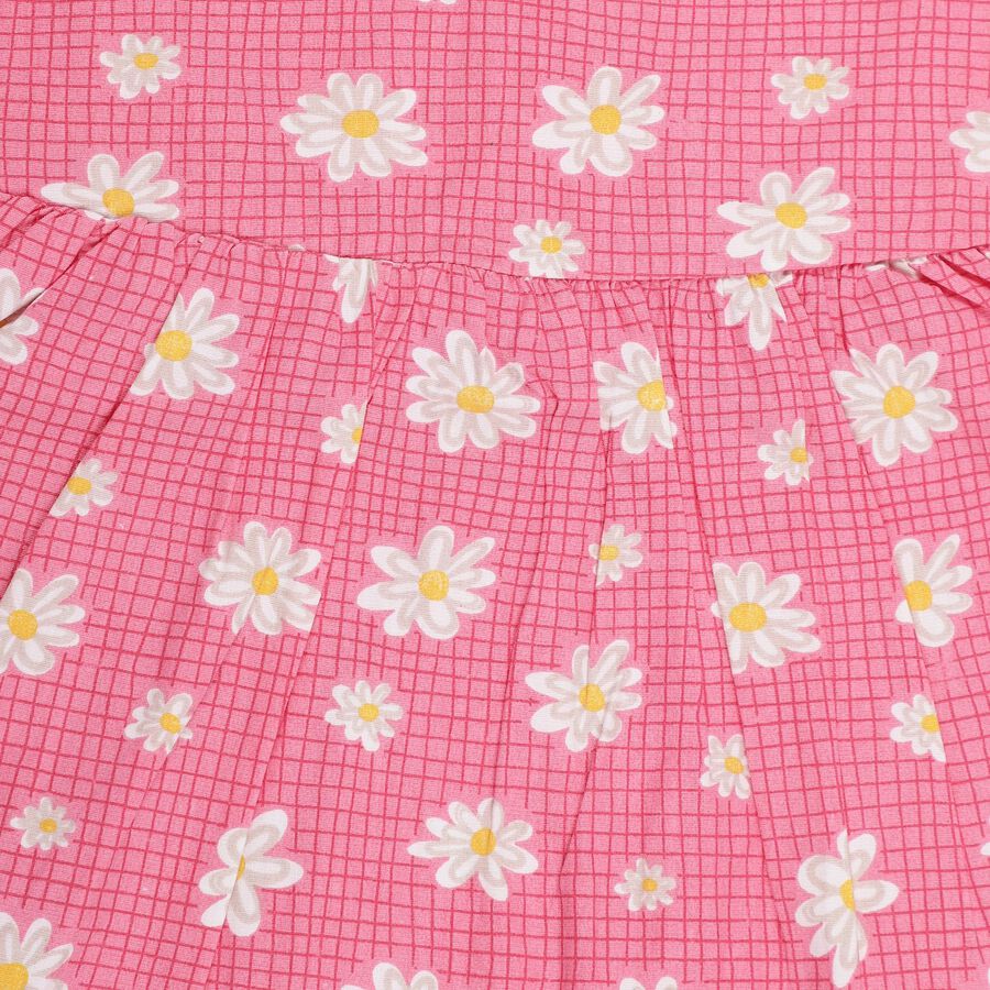 Infants' Bright Pink Daisy Print Sleeveless Cotton Frock, Fuchsia, large