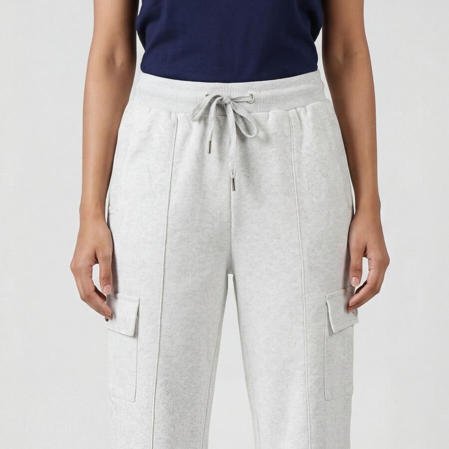 Women's Grey Regular Fit Track Pants, Ecru Melange, large