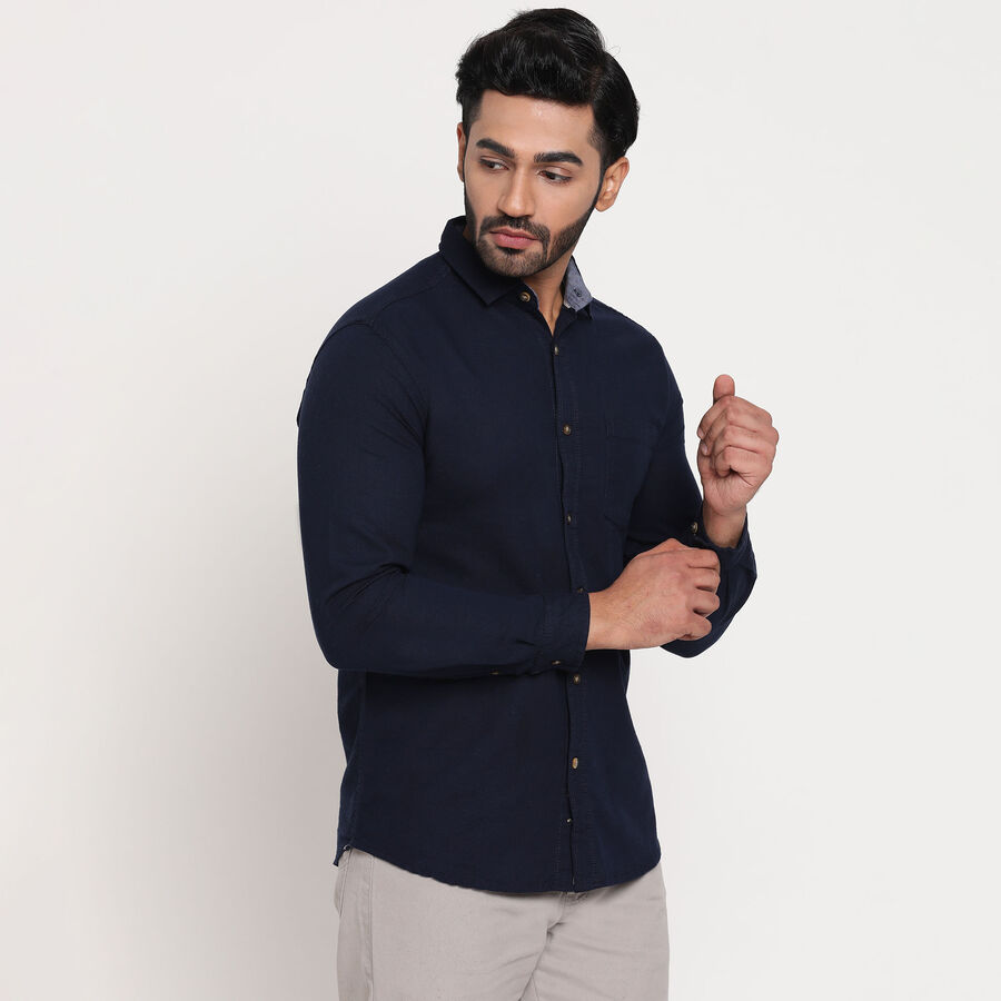Cotton Solid Casual Shirt, Navy Blue, large image number null