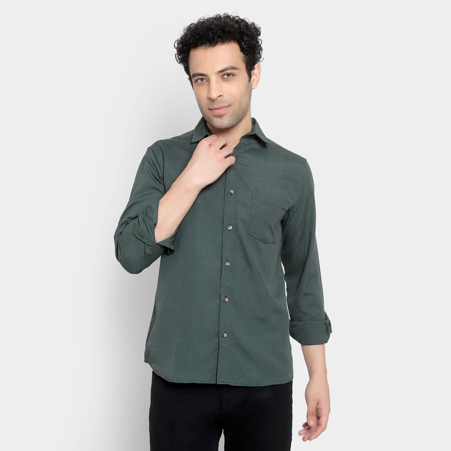 Solid Casual Shirt, Dark Green, large image number null
