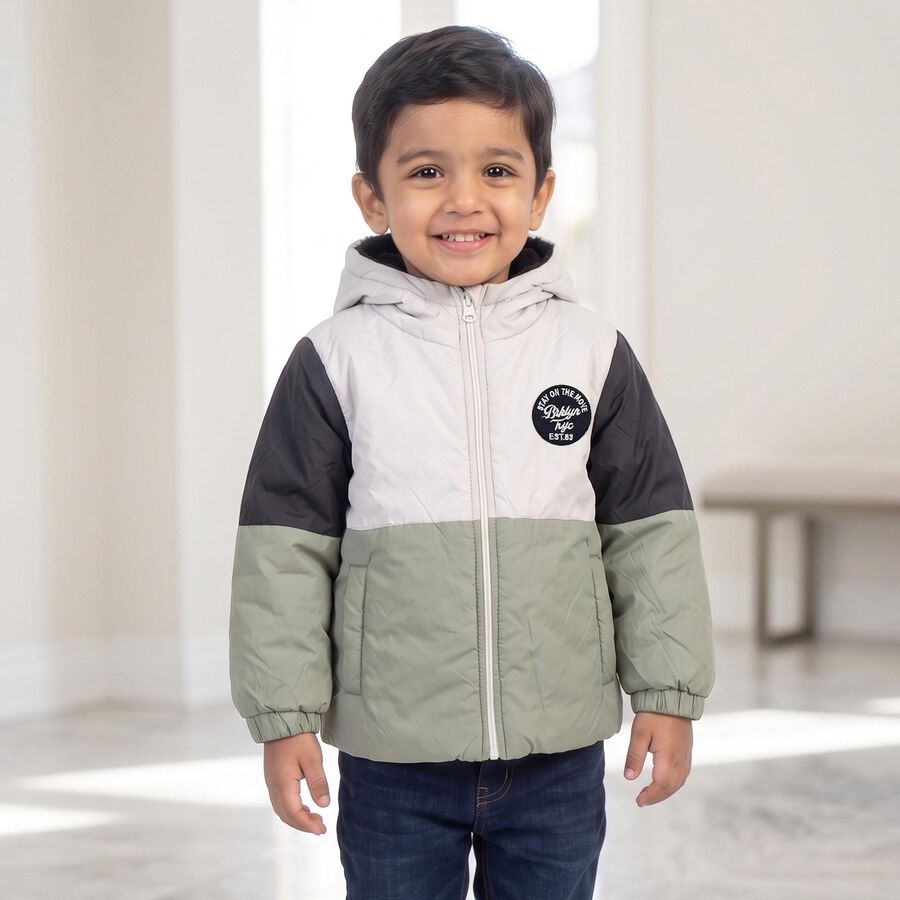 Boys' White Hooded Puffer Jacket, White, large
