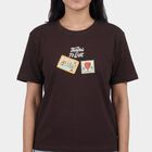 Women's Brown Cotton Round Neck Casual T-Shirt, Brown, small