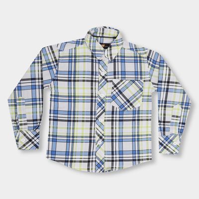 Boys' Bright Yellow and Blue Cotton Classic Collar Casual Shirt