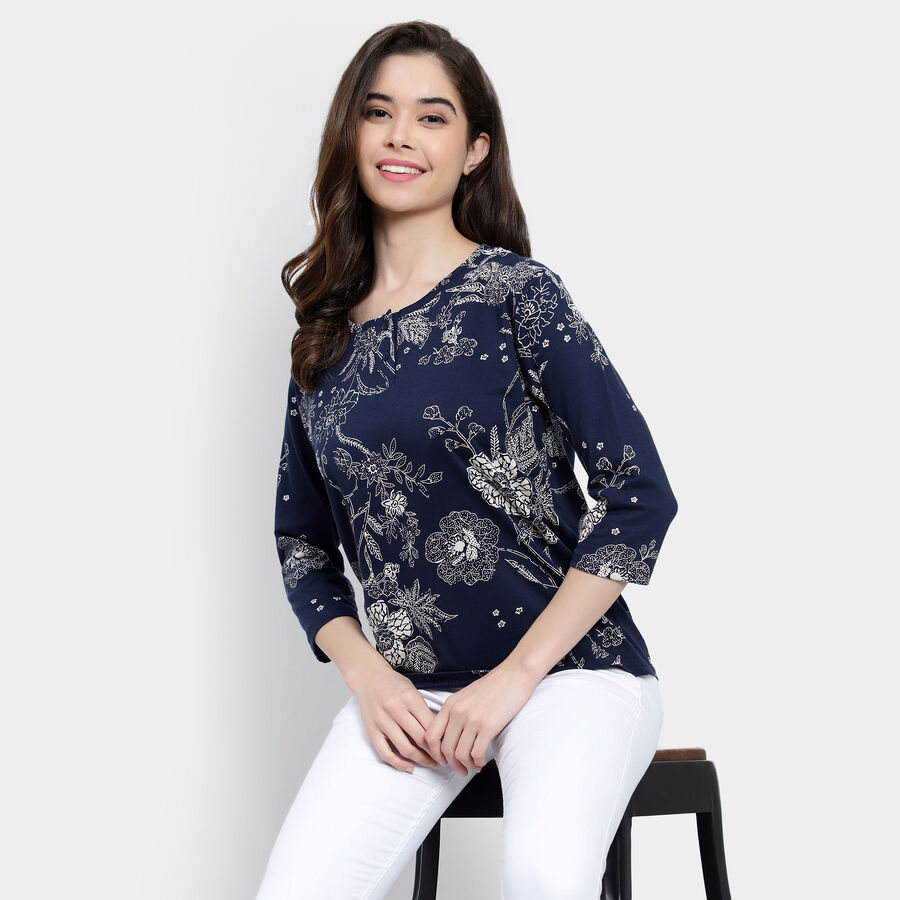 Cotton Regular Length Top, Navy Blue, large image number null