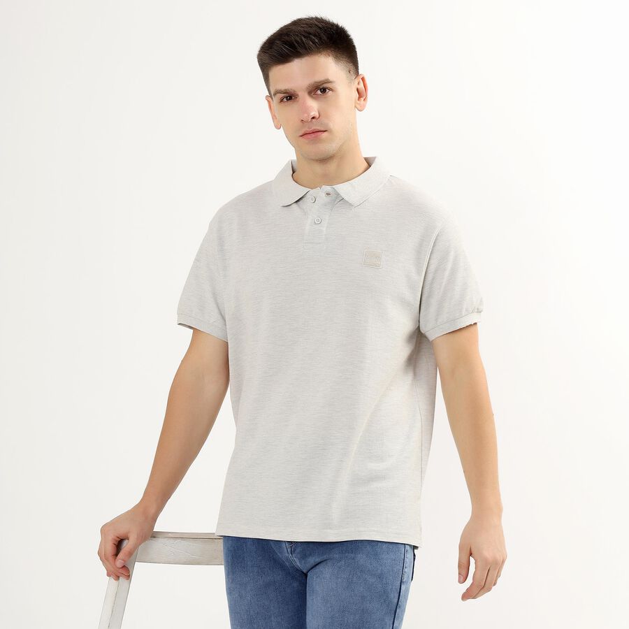 Men's Collared Half Sleeves T-Shirt, Melange Light Grey, large image number null