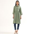 Women's Muted Sage Green Collared Self Design Kurta, गहरा हरा, small image number null