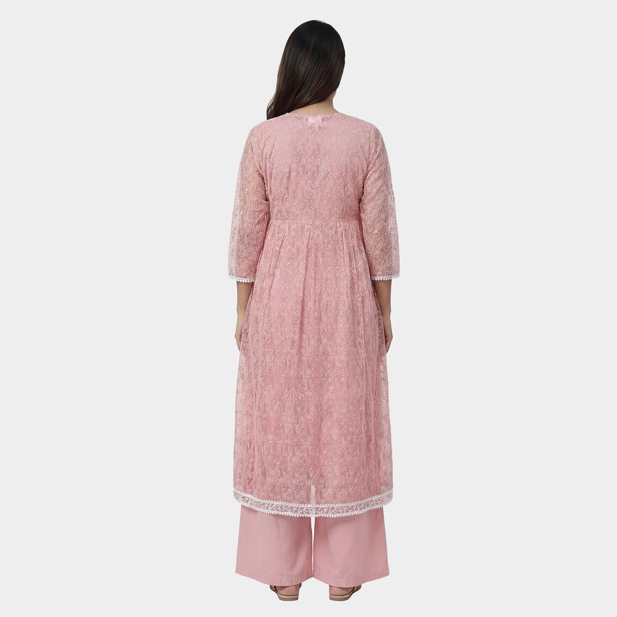 Women's Pink Round Neck Solid Kurta, Light Pink, large