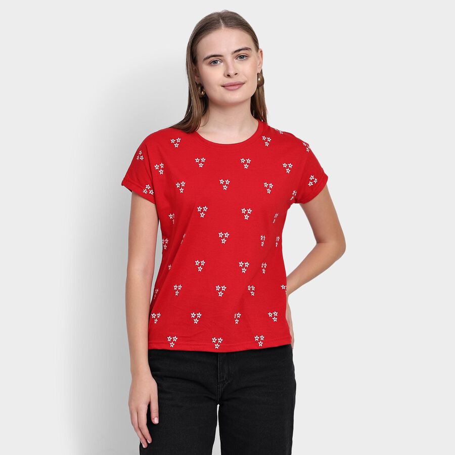 Ladies' Round Neck T-Shirt, लाल, large image number null