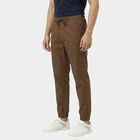 Men's Brown Slim Fit Flat-Front Casual Trousers, भूरा, small