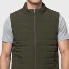 Men's Olive Green Stand Collar Puffer Jacket, Olive, small