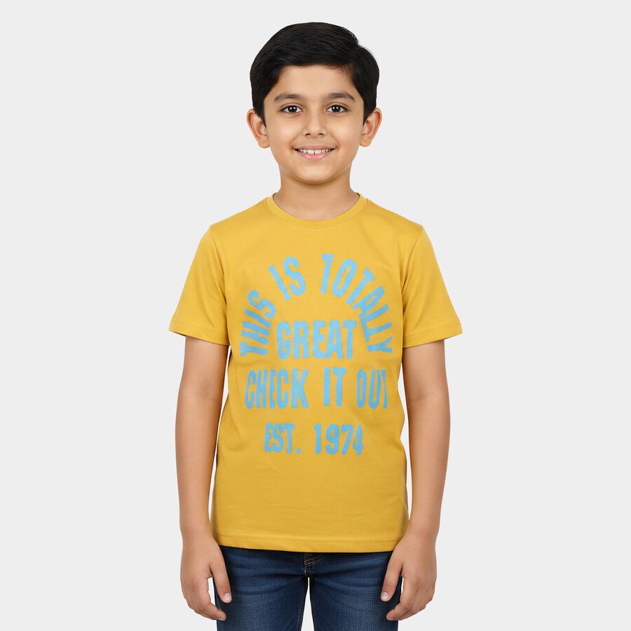 Boys' Half Sleeves T-Shirt, मस्टर्ड, large