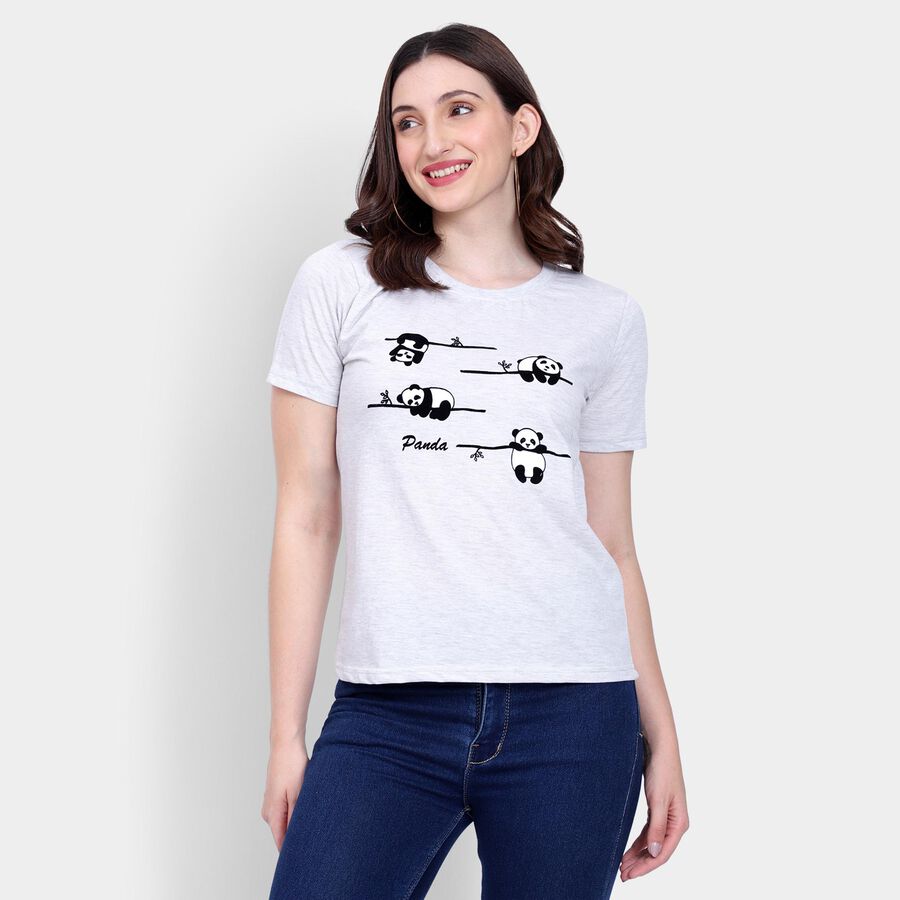 Ladies' Round Neck T-Shirt , मिश्रित हल्का ग्रे, large image number null