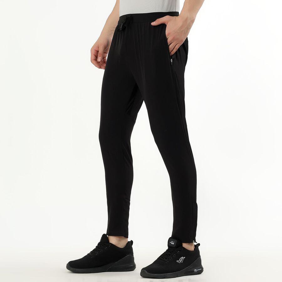 Men's Jet Black Tapered Fit Zippered Track Pants, काला, large image number null