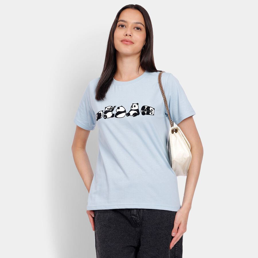 Ladies' Round Neck T-Shirt, हल्का नीला, large image number null